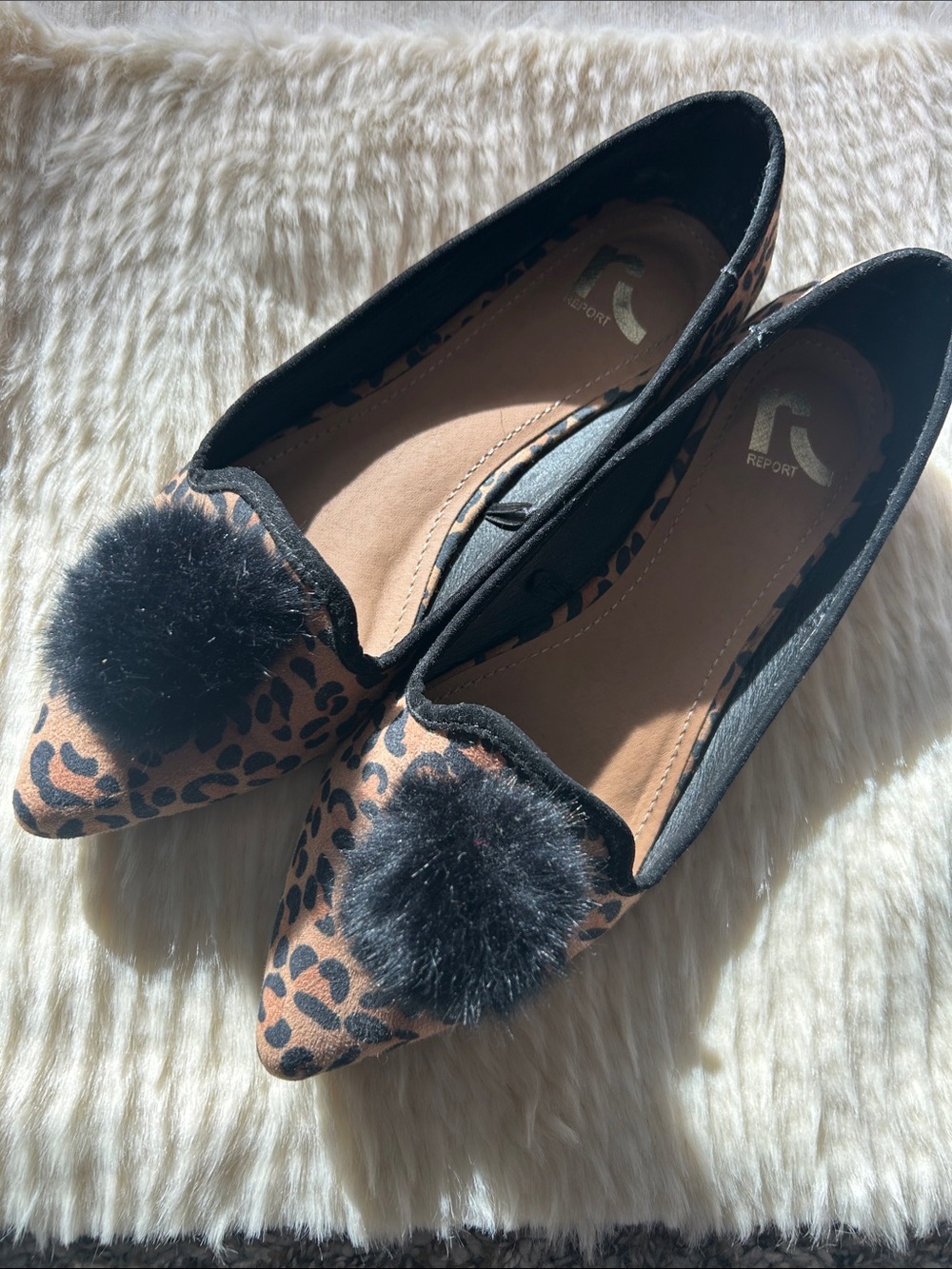 Report Leopard-Print Pointed Flats with Black Pom